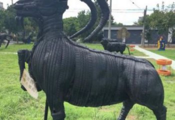 臨汾輪胎山羊雕塑供應(yīng)，公園雕塑，鑄銅輪胎羊雕塑供求
