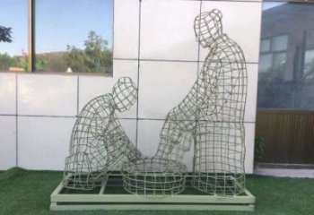 喀什鏤空洗腳雕塑制作，園林裝飾，鐵藝孝道人物雕塑