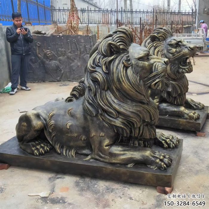 杭州大型趴獅雕塑，仿銅動(dòng)物雕塑，玻璃鋼獅子雕塑制作