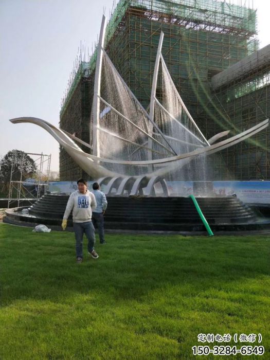 舟山帆船噴泉雕塑，水景水秀組合，旱地帆船噴泉雕塑廠家