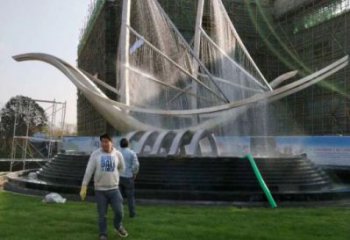 北碚帆船噴泉雕塑，水景水秀組合，旱地帆船噴泉雕塑廠家