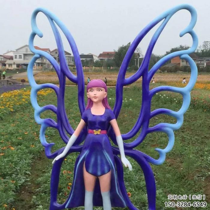彩繪蝴蝶仙子雕塑 動(dòng)漫雕塑 步行街?jǐn)[件